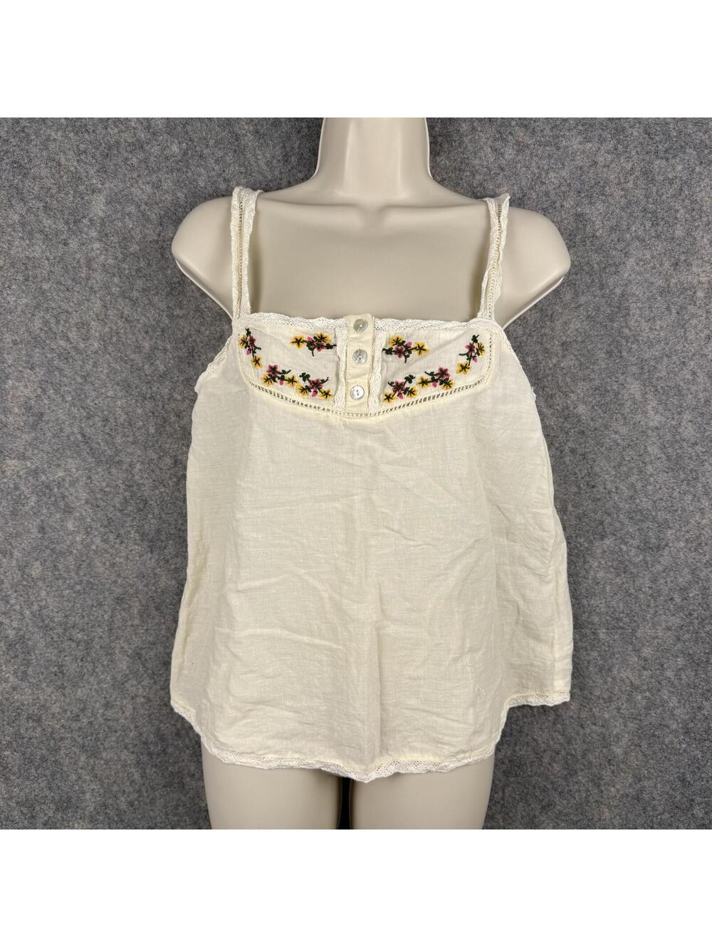 Baby Doll Top Cream Pink Embroidered Flowers Lace Large Forest Pixie Boho 416
